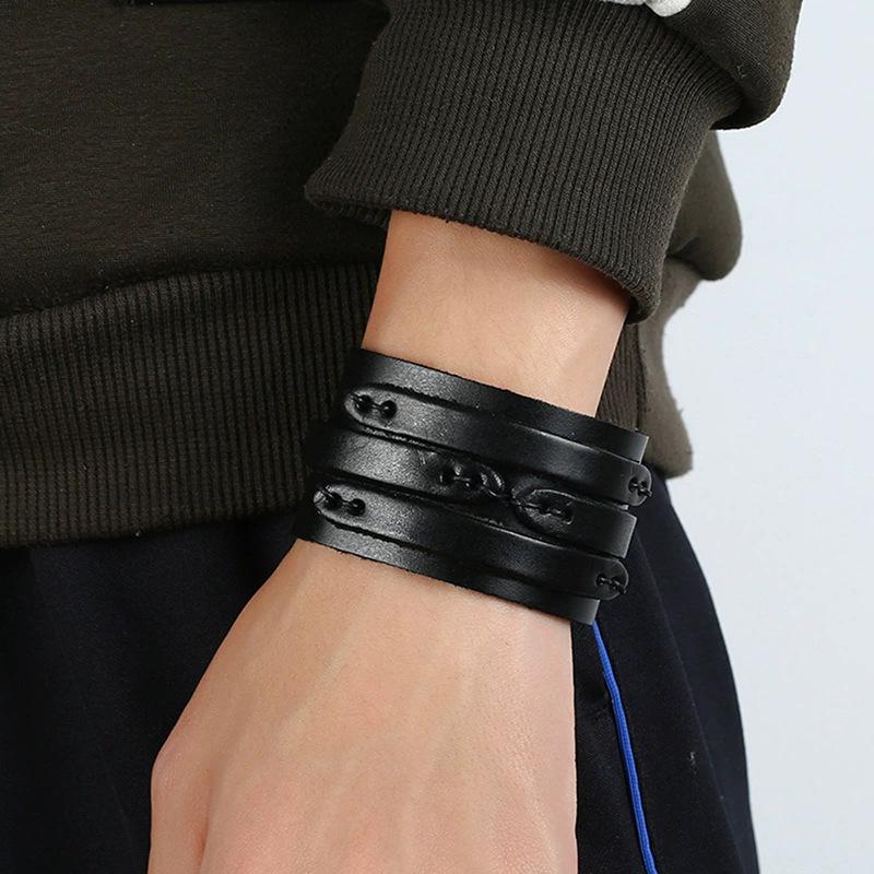 Men's European & American Punk Cowhide Bracelet - Retro Leather Hand Jewelry