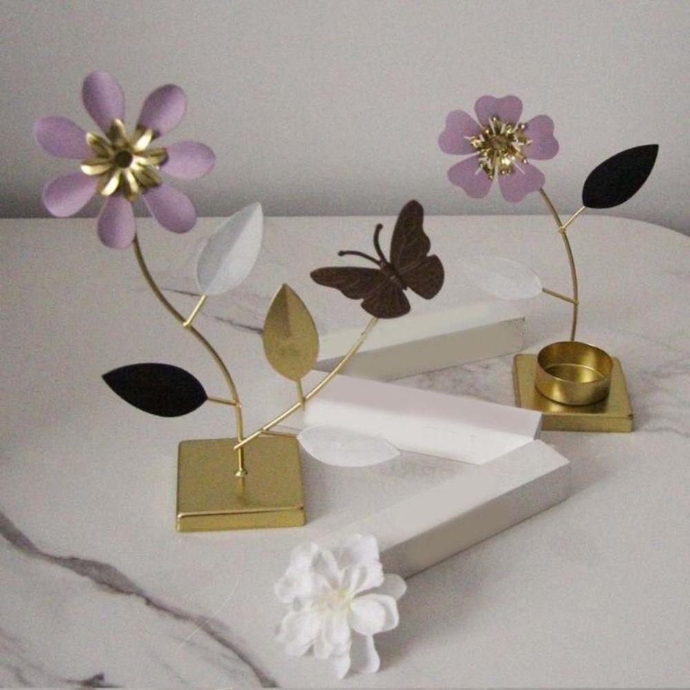 Decorative Floral Candle Holder Romantic Metal Tealight Holder Butterfly Flower Stand  Home Decor