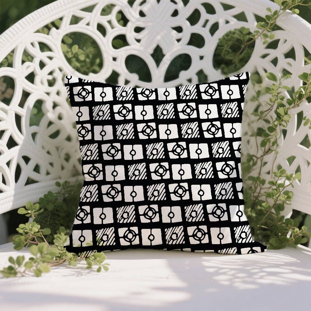 Black And White Abstract Print Pillow Case Anti-dustmite Pillowcase Invisible Zipper Silky Short Plush Sofa Cushion Cover