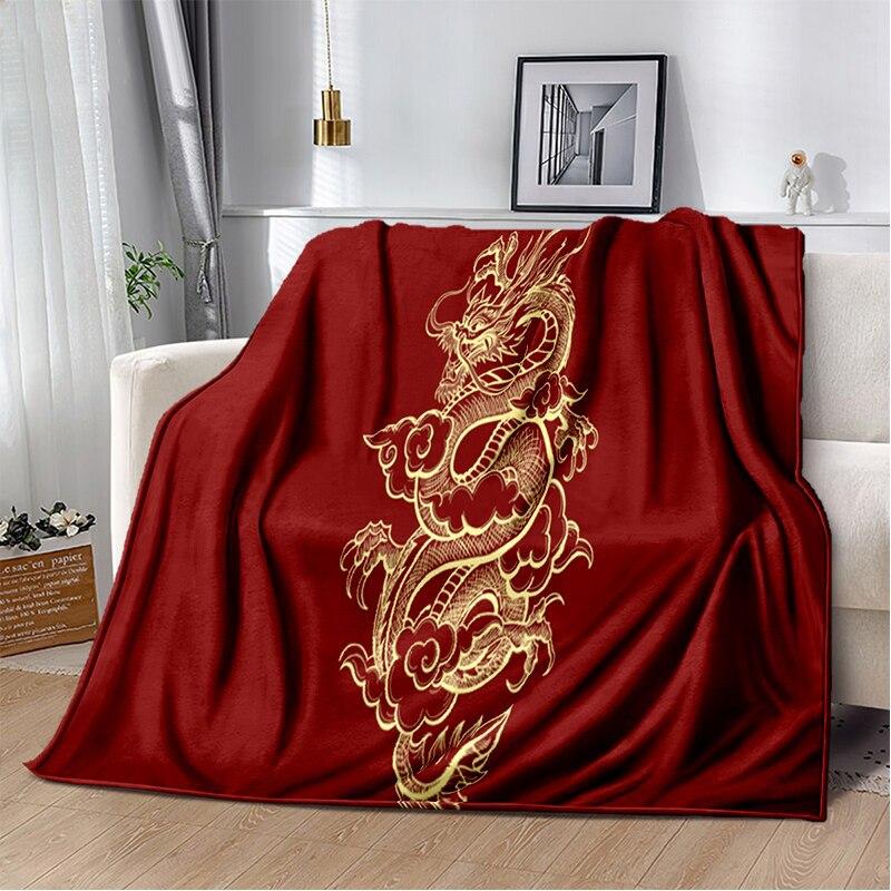 Dragon Pattern Series digitalprinted polyester Bedroom velvet flannel cover blanket Fleece soft sofa cover blankets for beds
