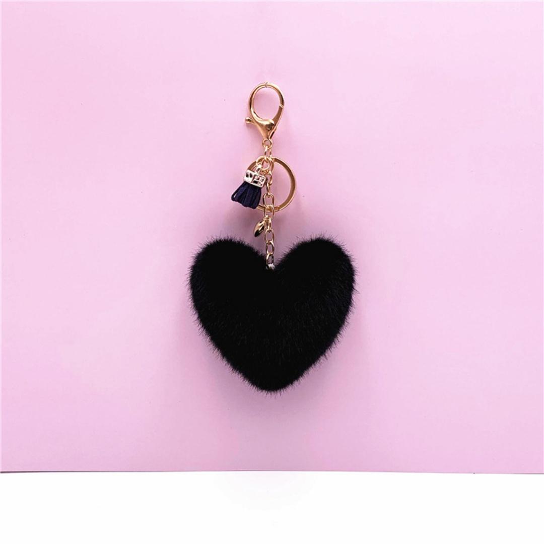 

Heart Shaped Bag Pendant Compact Plush Heart Shaped Key Ring Fluffy Heart Keychain Lightweight Cute Key Ring Accessory For Bag чорний