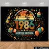 Dwuwymiarowe płaskie retro tło na imprezę urodzinową z 1986 roku, baner na 40. rocznicę, z szampanem