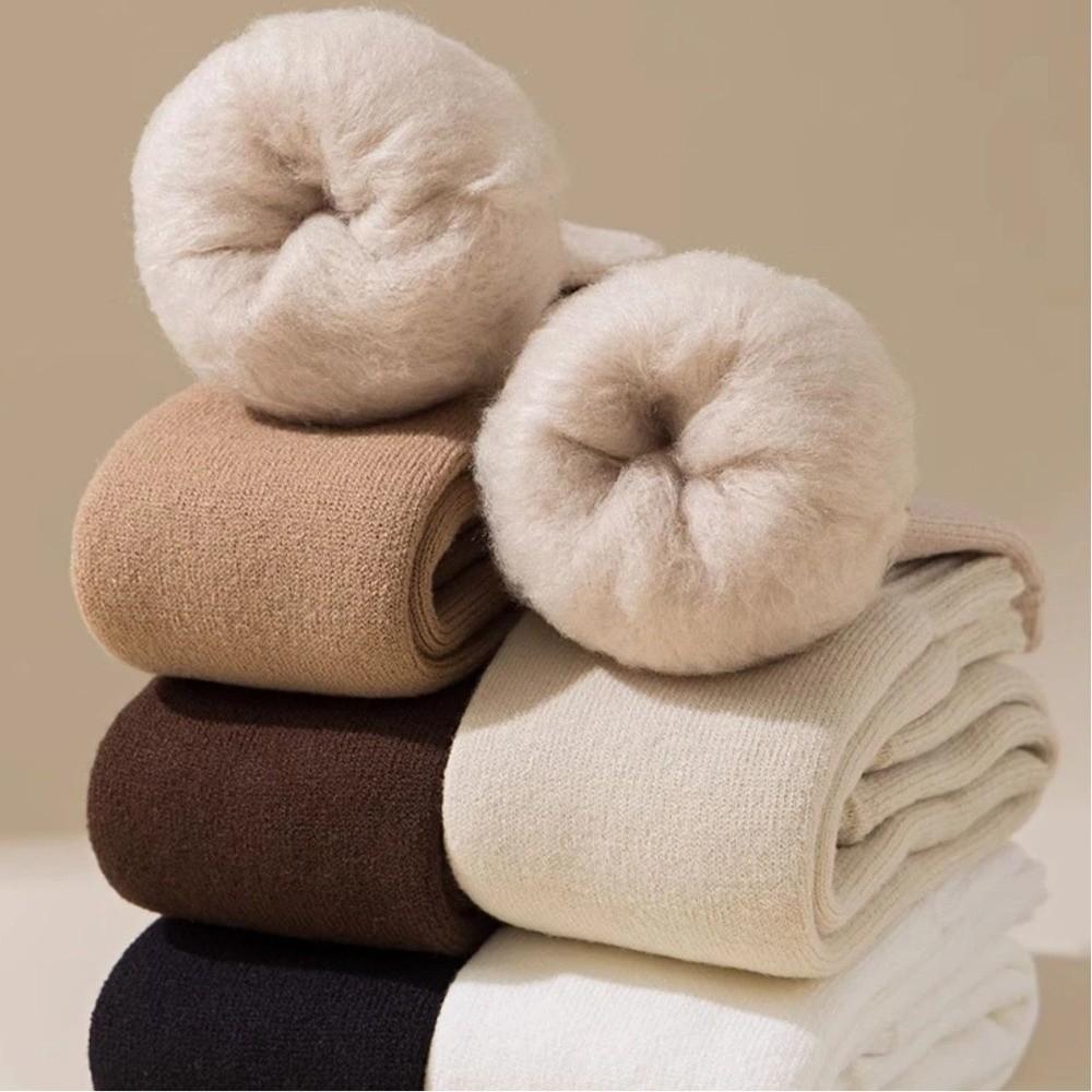 Soft Thicken Warm Long Socks Fleece-lined Solid Color Knee-High Stockings Leg Protection Long Tube Socks Winter