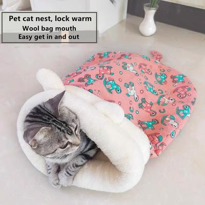 Katzen-Winterschlafsack, Weiches Plüsch Großes Katzen-Nestbett, Warme Haustiermatte Katzenbett für Wohnungskatzen Hund Bequemes Nest Haustierbedarf