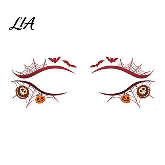 Festival Eye Makeup Halloween Face Temporary Tattoos for Women, Waterproof Pumpkin Spiderweb Party Supplies Art Stickers Masquerade Carnival