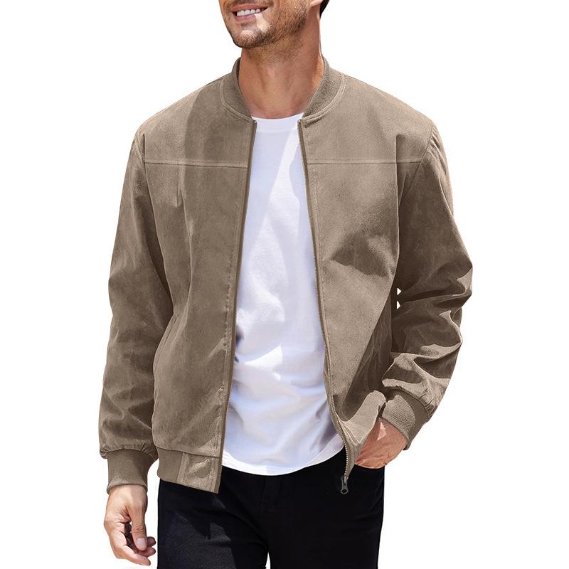 Men's European Suede Stand Collar Zipper Jacket - Plus Size Autumn Casual Coat