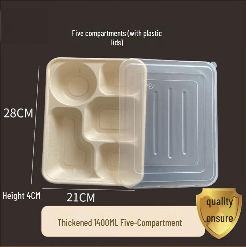 

Deshangyuan Biodegradable 5-Compartment Meal Prep Containers with Lids, 1400ml (50 Sets)