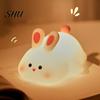 Kid Room Night Light Silicone Big Face Rabbit Tap USB Rechargeable Convenient Charging with Dimmable Timer Soft Eye-Protective LED for Sleeping