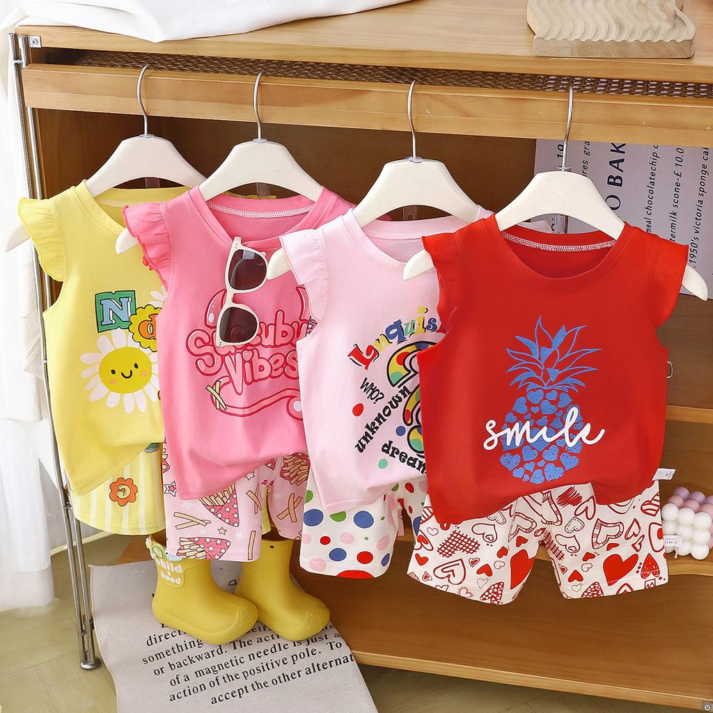 Summer 100% Cotton Children Vest Set Soft Breathable Kids Sleeveless Outfit for Boys Casual Daily Wear Two Piece Clothing Set