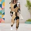 Women Plus Size Geometric Printed Round Neck Long Sleeve Cuffed Top And Pants Two Piece Set