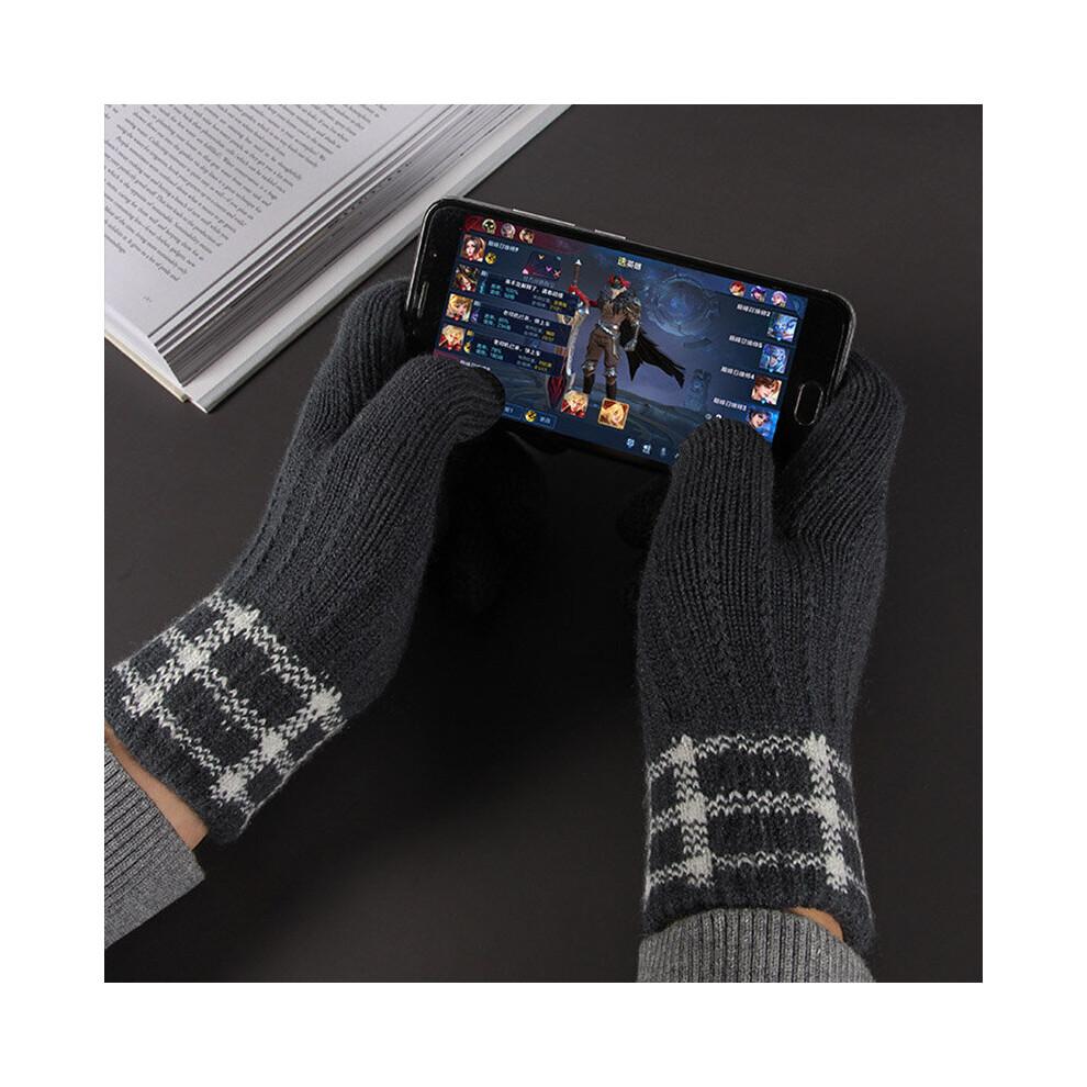 Gants d'hiver pour hommes Écran tactile Gants tricotés Conduite extérieure Mitaines tactiles Plaid vintage Unisexes Gant chaud Polaire Épais