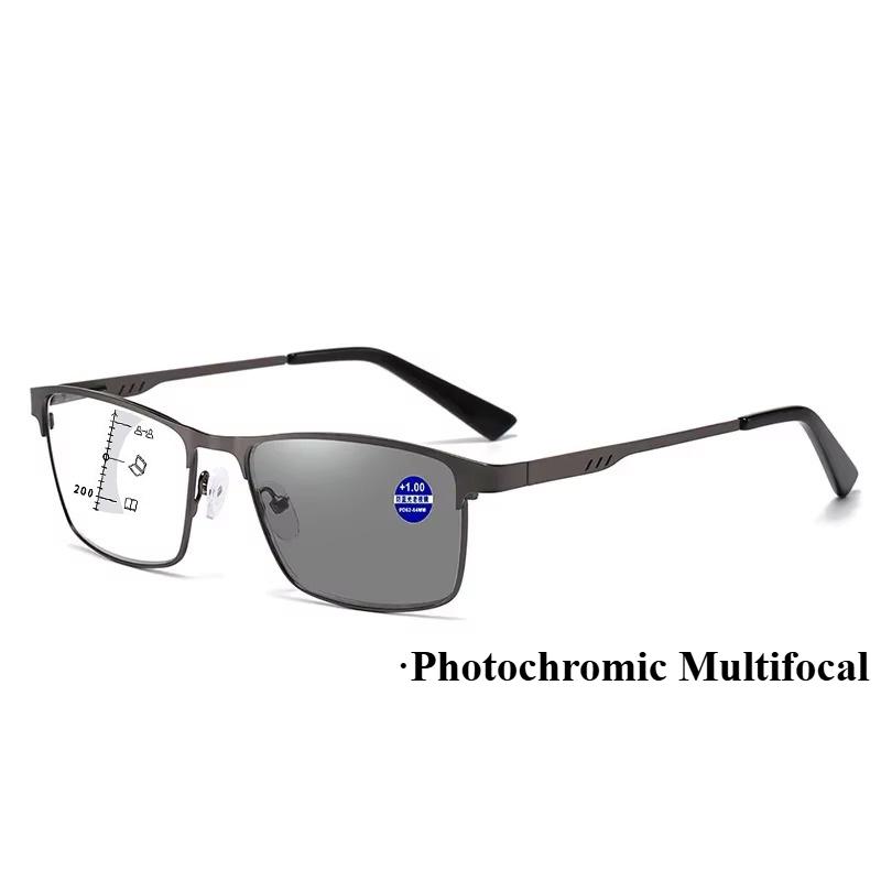 

Мужские квадратные многофокусные фотохромные очки для чтения в металлической оправе для бизнеса, пресбиопии, большого размера, для компьютера, защита от синего света +400