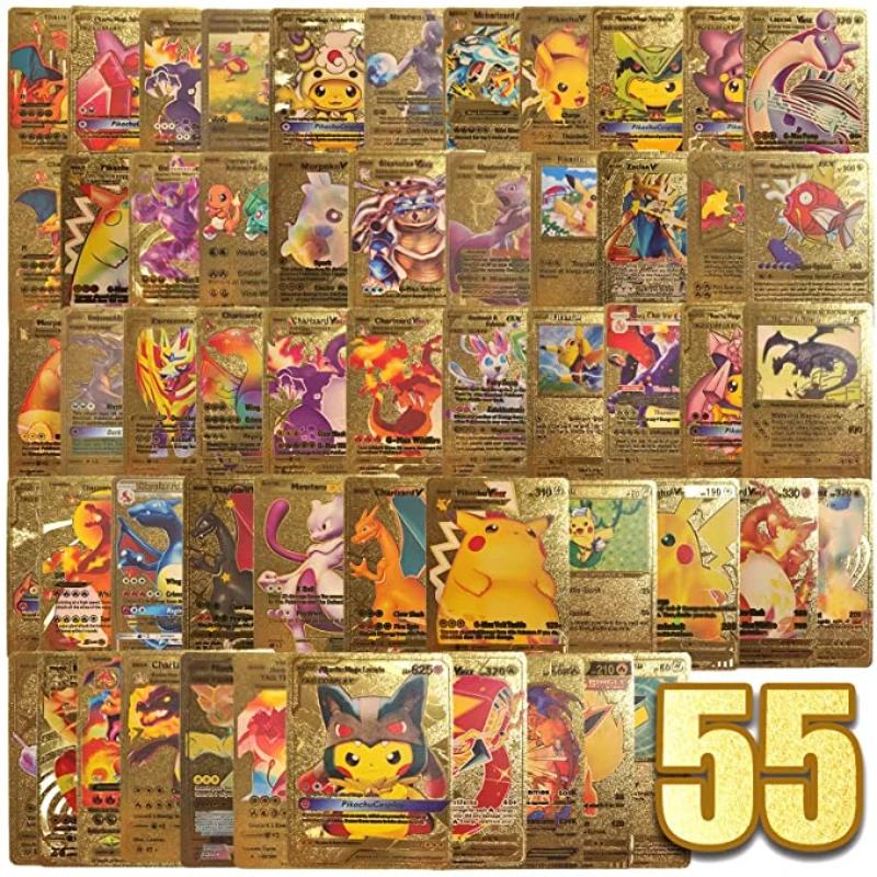 55 Stück Pokemon Karten VSTAR GX EX VMAX MEGA TAG TEAM Energie Trainer Charizard Pikachu Seltene Sammlung Kampfkarte I15 English - 27PCS bunt