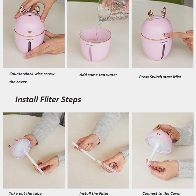 450ml Air Humidifier Usb Aroma Essential Oil Diffuser For Home Office Aromatherapy Humidificador Difusor With  Nightlight Lamp