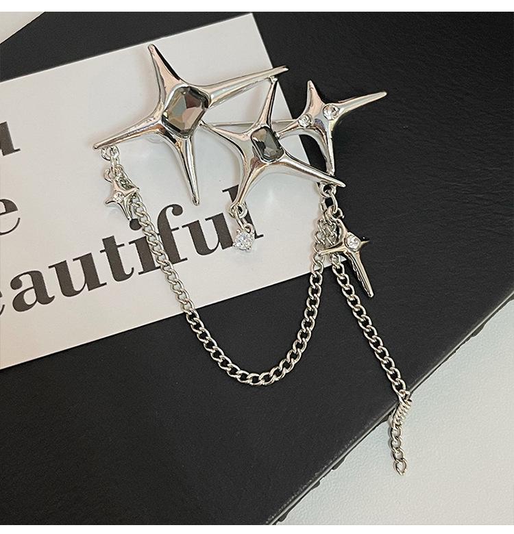 Korean Metallic Star Chain Brooch with Tassel - Niche Fashion Accessory