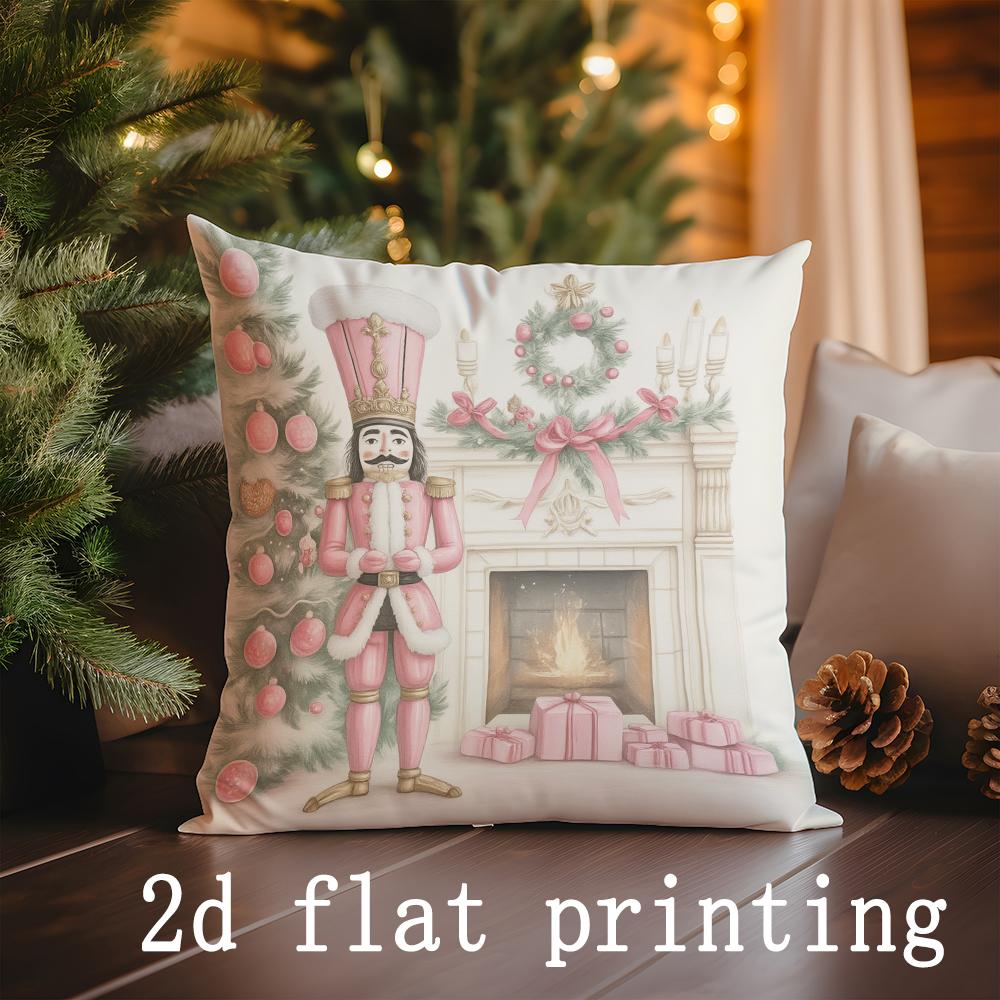 Home Decor Christmas Nutcracker & Deer Pattern Pillow Covers Pattern Cushion Cover Suitable for Sofa Bedroom Car Pillow Cover
