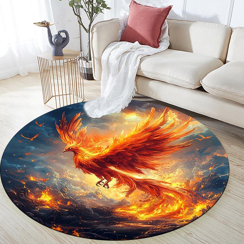 Phoenix Rising Round Area Rug,Carpet Rug for Living Room Bedroom Sofa Playroom Decor,Non-slip Floor Mat