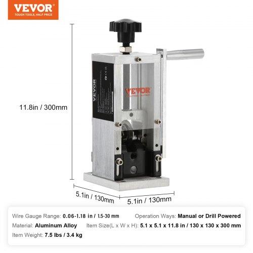 VEVOR Manual Wire Stripping Machine, 1.5 mm-30 mm Copper Stripper with Hand Crank or Drill Powered, Visible Stripping Depth Reference