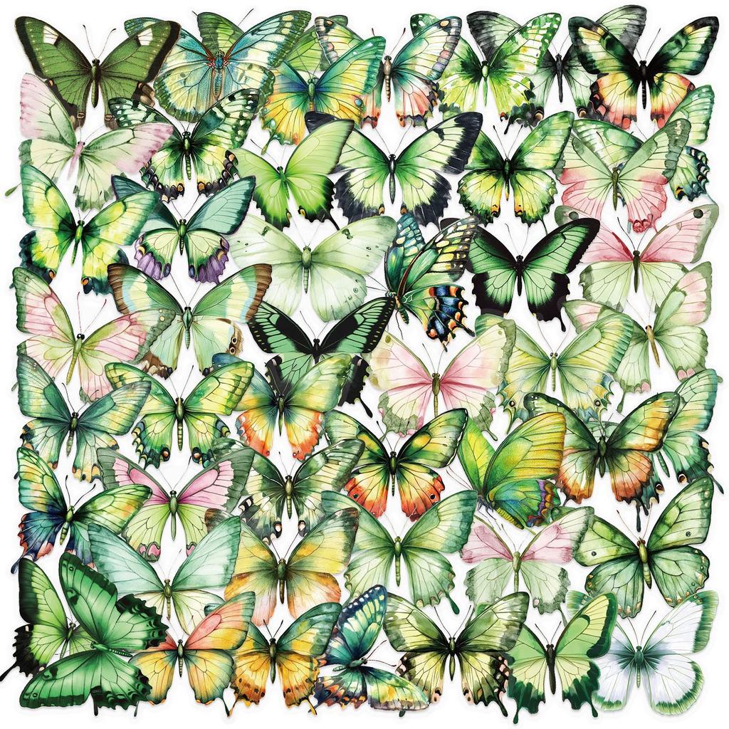 50 Transparent Colored Butterfly Sticker Pack, Waterproof Transparent PET Manual Material Decorative Guitar Notebook
