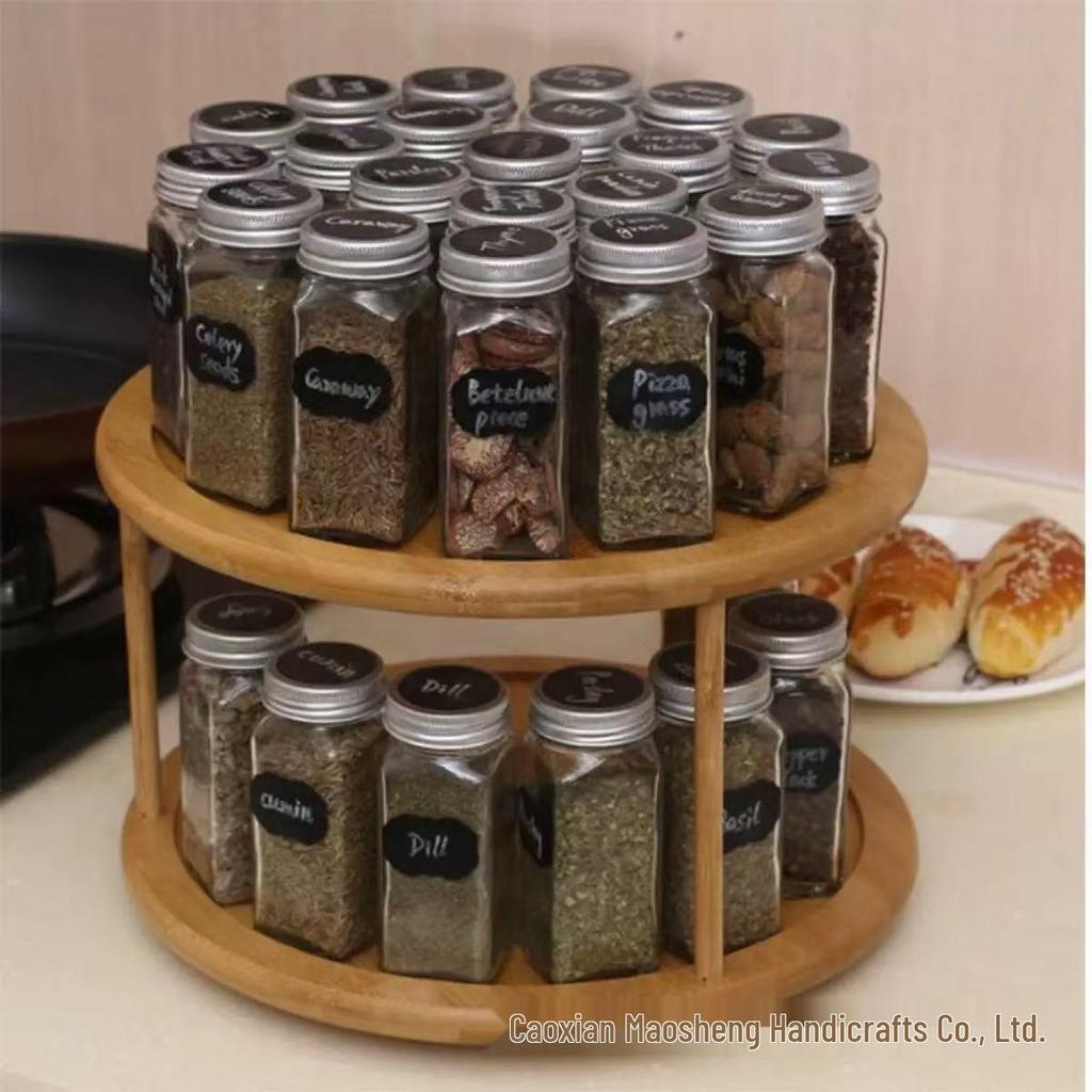 Wooden Two-Tier Rotating Spice and Cosmetics Rack - Bamboo Kitchen Organizer