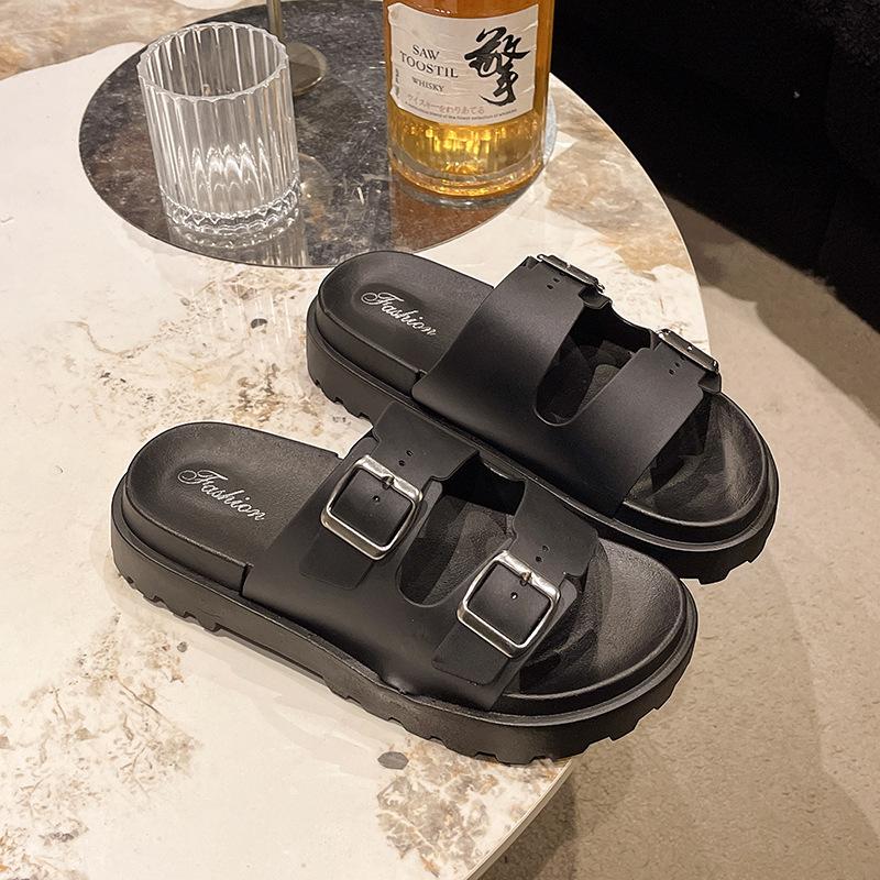 

Black Double Buckle Platform Slide Sandals – Chunky Adjustable Summer Footwear, Casual Chic for Men Women 36-37 чёрный