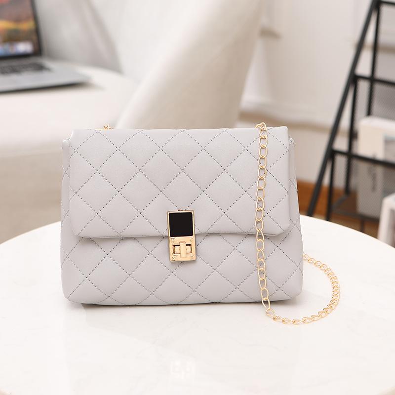 Rhombus Embroidery Thread Women's Bag New Popular Urban Simple Chain Messenger Bag Fashionable Shoulder Bag