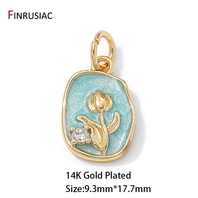 14K Gold Plated Brass Zircon Flower Charm For Jewelry Making Findings,Enamel Pendant for Women DIY Bracelet Necklace Accessories 2 pieces