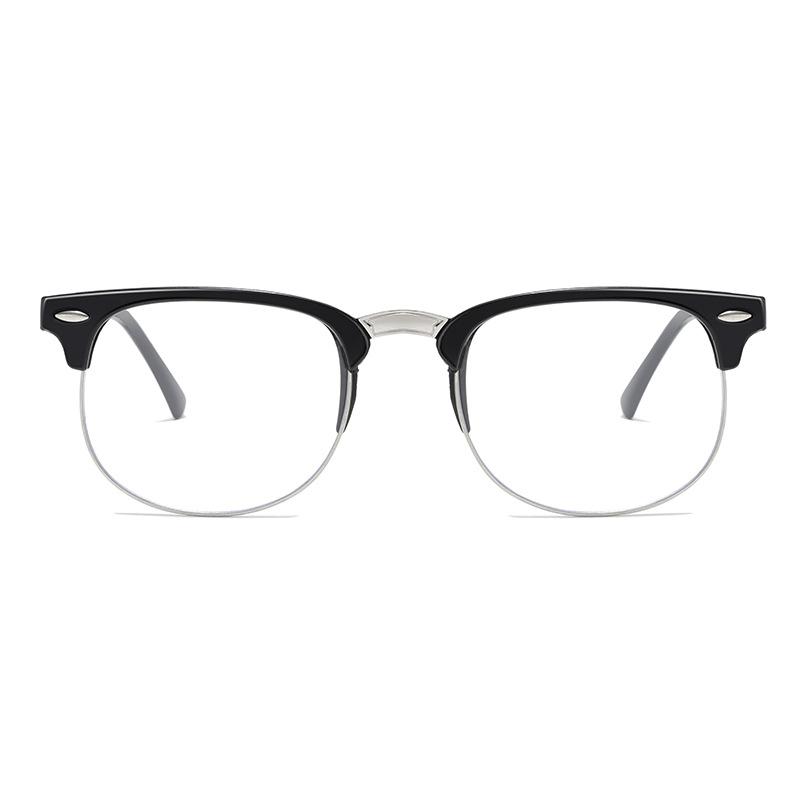 New 6 white flat plain black frame glasses frame men's flat glasses women's half frame big face frame fashion glasses