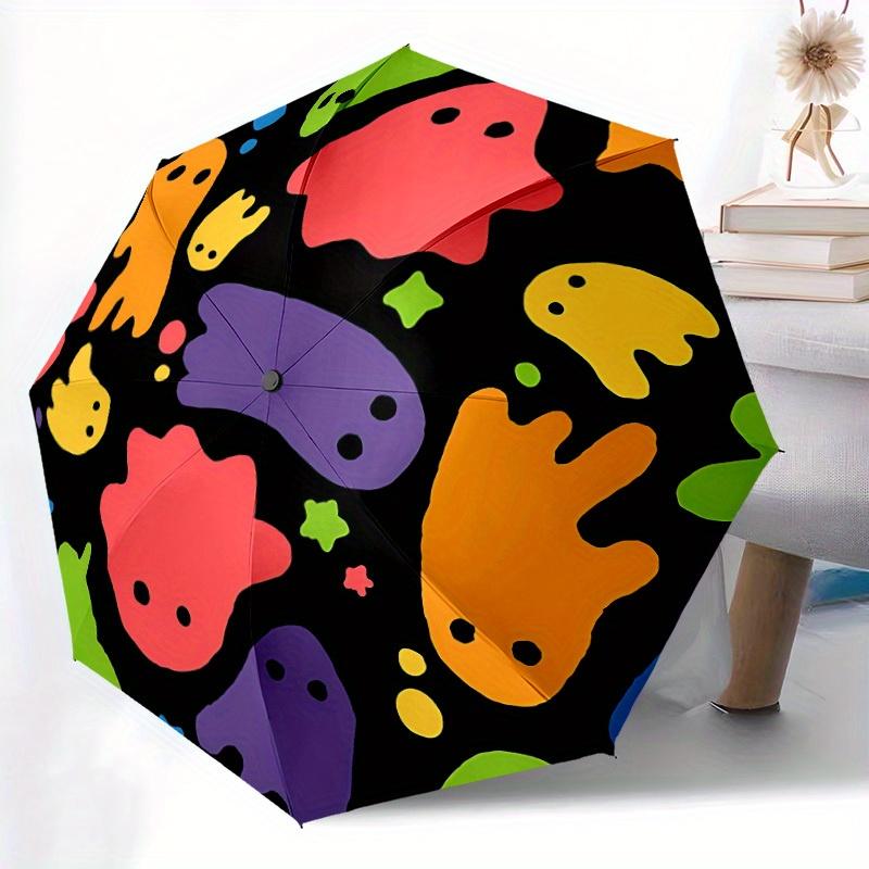 1pc Ghost Party Automatic Open/close Umbrella, 8-Rib Sturdy Structure, Portable Travel Umbrella, Parties, Everyday Use, Outdoor Accessory, A