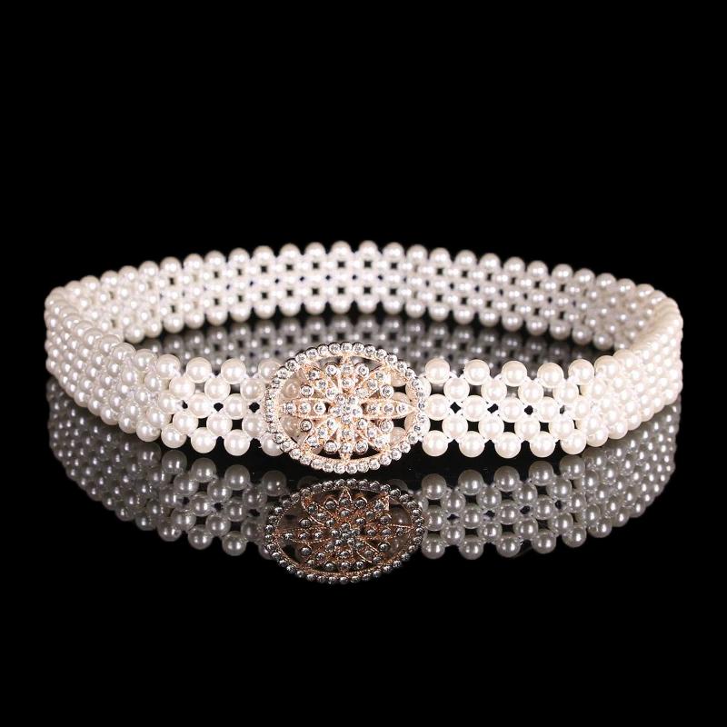 Ladies' Elastic Thin Waistband With Pearl  Waist Chain Simple Korean Style Drawstring Belt Women Apparel Accessories