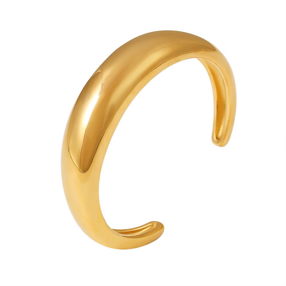 INS Style 18K Gold Plated Crescent C-Shaped Polished Titanium Steel Bangle for Women