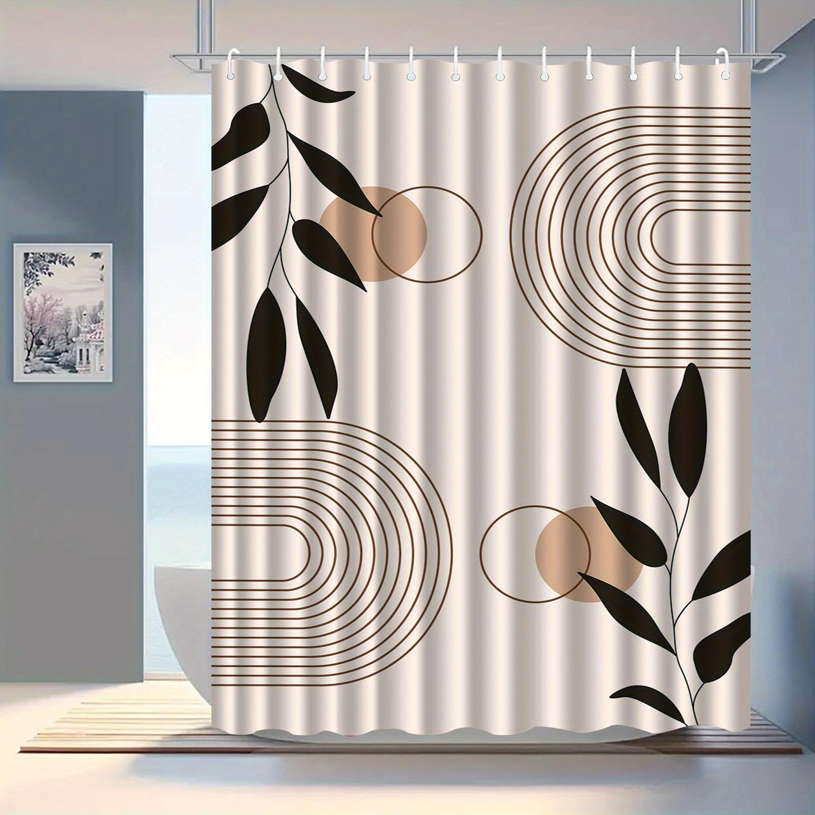 

Geometric Leaf Shower Curtain Minimalist Black Branches & Gold Circles, Modern Abstract Art For Contemporary Bathroom Decor W60H190(CM)-1 Pcs