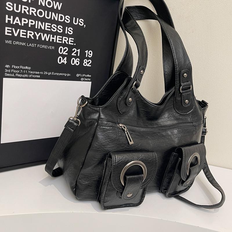 Myk skinn tote bag dame retro multifunksjonell skulderveske håndveske