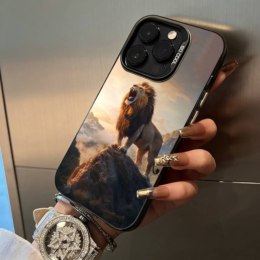 Lion- Pattern Phone Case For iPhone 17,16,15,14,13,12,11 Plus Pro Max Colored Silver Phone Case