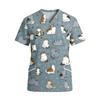 Women V Neck Short Sleeve Work Shirt with Pockets Animal Print Top Medical Uniform Scrub Blouse Relaxed Fit Durable Fabric