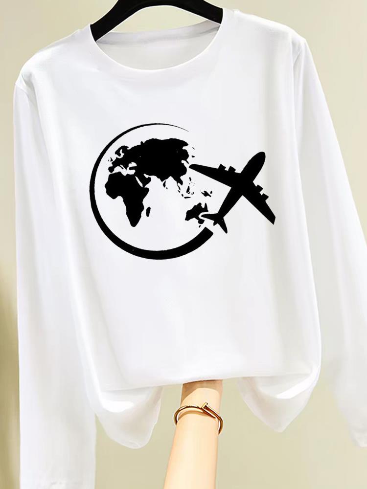 (Asian Size) flower cute 90s Print T Shirt Women Clothing Tee autumn winter spring Casual Fashion Top o-neck Graphic Long Sleeve T-shirts