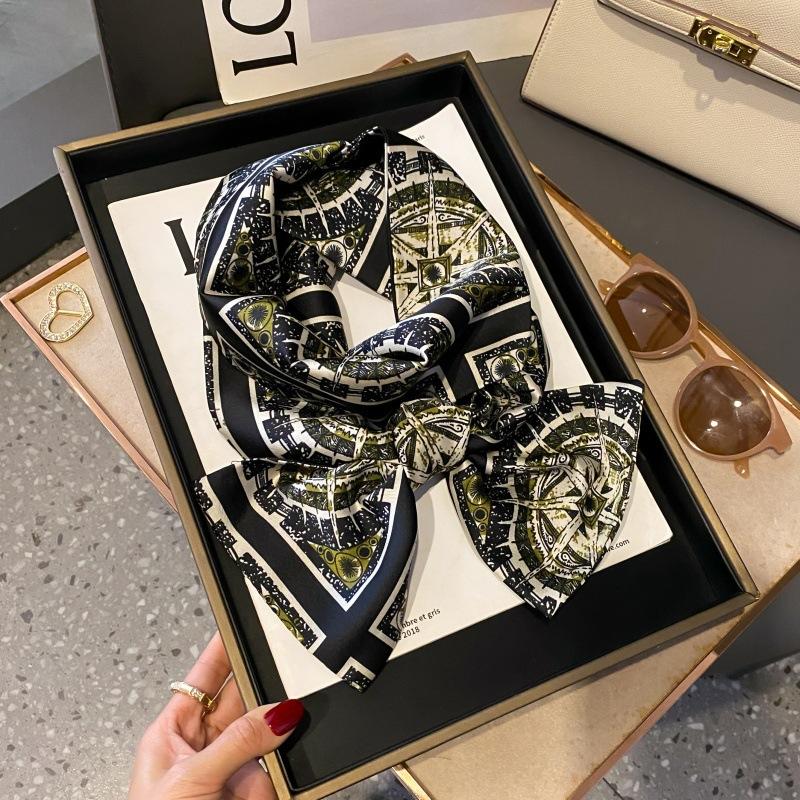 Satin high-end tied hair long silk scarf headband elegant and simple versatile hair band headband streamer hair accessories women's tied bag