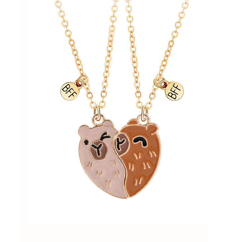 Ein Mädchen 2-teiliges Set Cartoon-Tier-Serie Einhorn Meerjungfrau Capybara Anhänger Beste Freundin Halskette BFF Freundschaft Schmuck Geschenke
