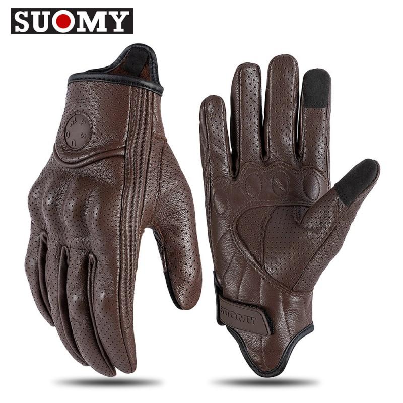 Echt Leer Motorhandschoenen Heren Dames Touchscreen Compatibel Ademend Antislip Retro Stijl Rijuitrusting