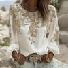 Women Tops Round Neck Long Sleeve 3D Digital Flower Printing Tee Shirt Retro