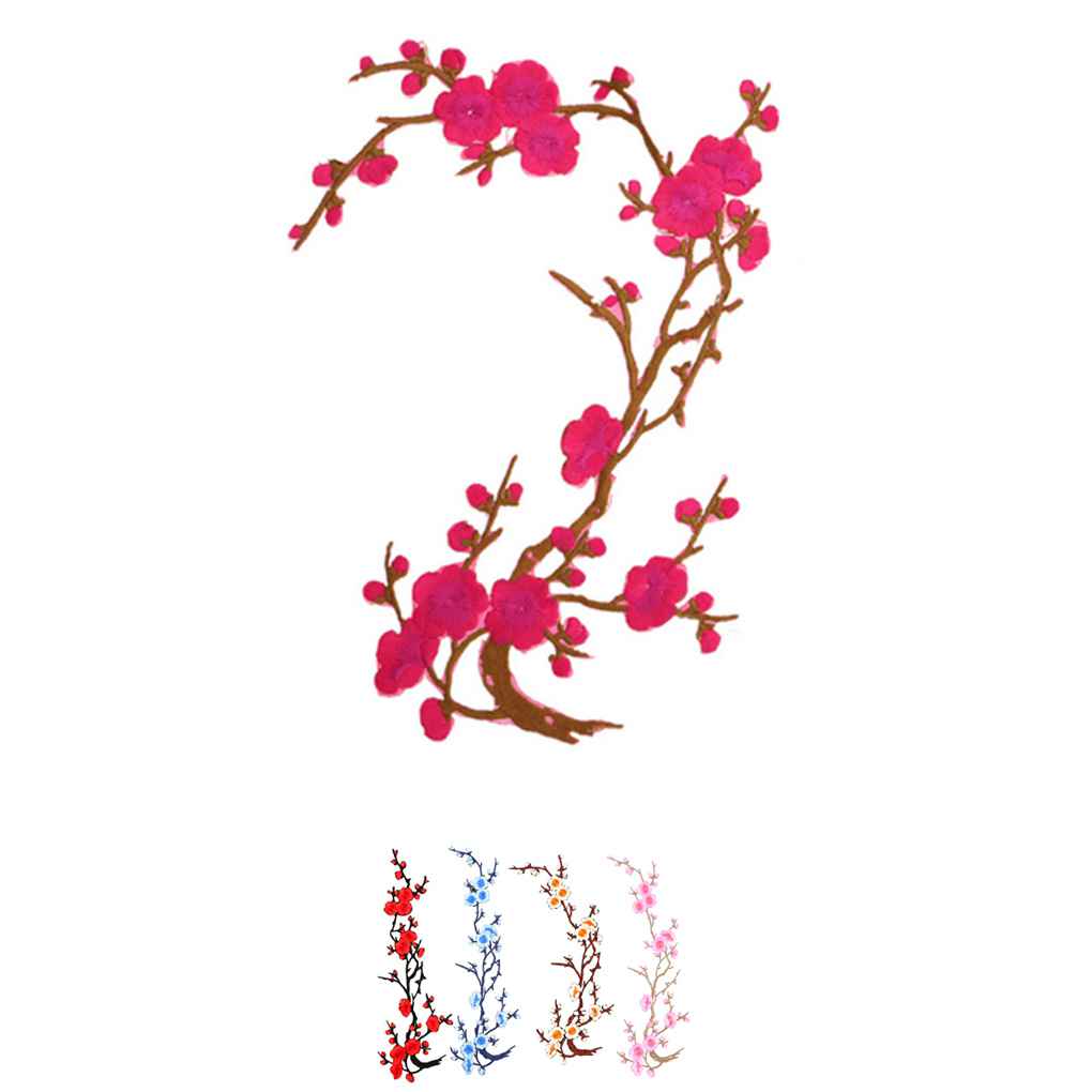 Applique - Plum Blossom Flower Branch Embroidery Patch Motif Iron Sew On Fabric