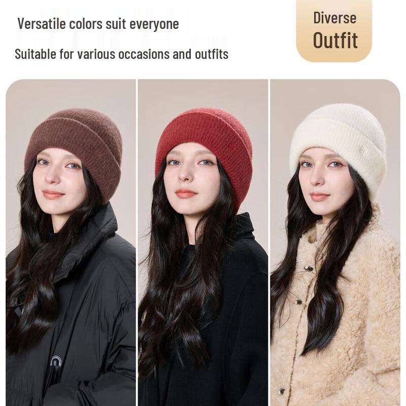 JIUMU Damen 100% Alpaka Wolle Winter Strickmütze