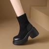 Kurze Stiefel Damen Herbst und Winter 2024 neue hochelastische Stiefel dünne Stiefel dicker Absatz dicke Sohle mittelschwere Stoffstiefel