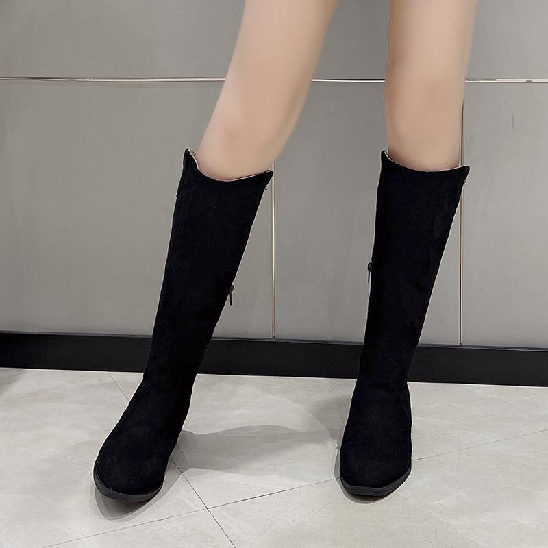 Fashion 2024 Autumn and Winter New Suede Chelsea Women's High Boots Fashion Pointed Gladiator Motorcycle Thick-soled Fashion Boots