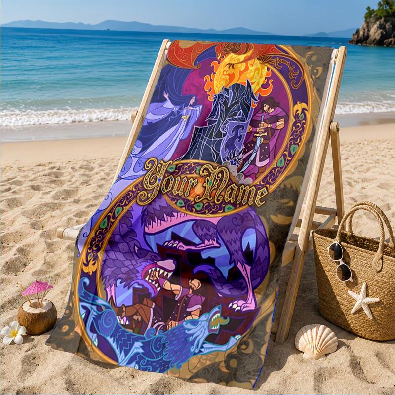Custom Name Journey Through Middle-earth Personalized Microfiber Beach Towel, Quick-Dry, Ideal for Summer Travel, Beach Essential, Swimming
