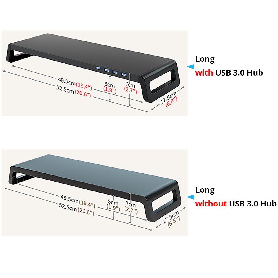 Monitor Stand Riser without or with USB3.0 Hub Computer Monitor Stands Desk Shelf PC Accessories Support Monitor Black