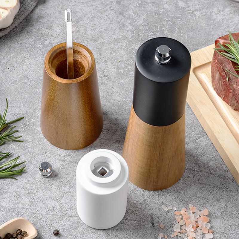 Wooden Salt Pepper Grinder Manual Spice Pepper Mill with Adjustable Ceramic Core Spice Mill Shaker Seasoning Bottle Kitchen Tool