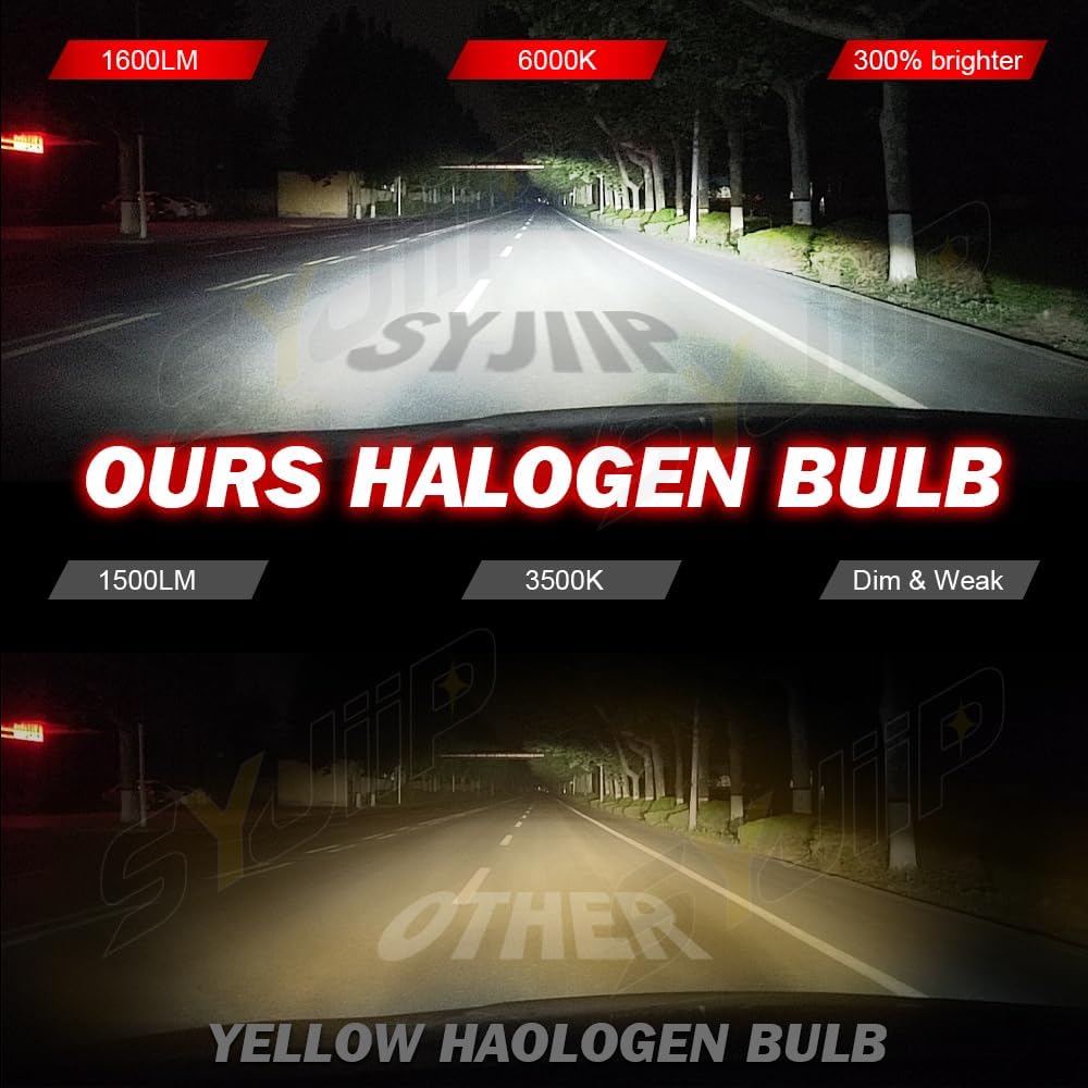 Upgraded Halogen Headlight Bulbs For Honda CR-V CRV 2015 2016 2017 2018     , 9005 H11 High Low Beam Halogen Lights, 6000K White, 300% Brightness,