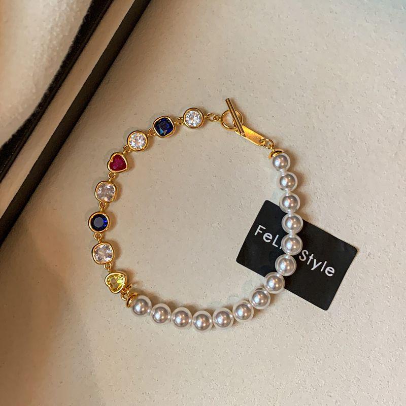 

Accessible Luxury Dopamine Color Shijia Pearl Bracelet Zircon 17cm Pearl White
