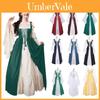Elegantes Damen Vintage Renaissance Mittelalter Langes Kleid Mit Ausgestellten Ärmeln Und Schnürdetail